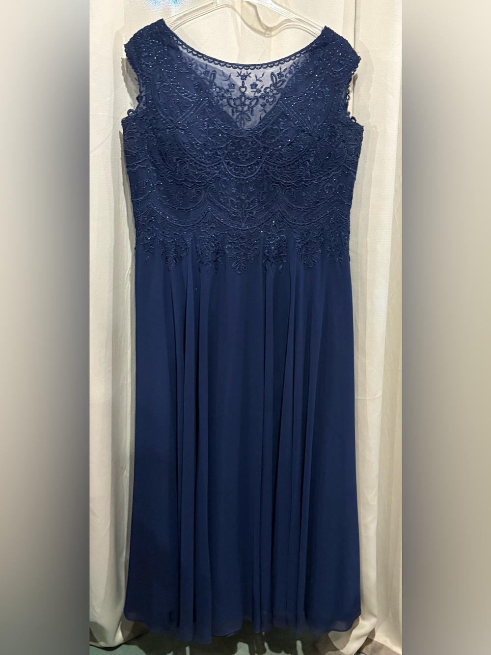 Marsoni Navy Lace Bodice Chiffon Skirt Evening Dress